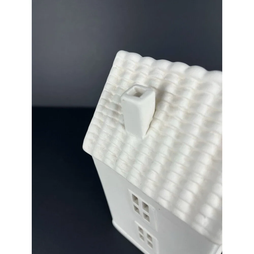 Crate & Barrel White Ceramic Two Story Village House Luminary‎ Curved Roof